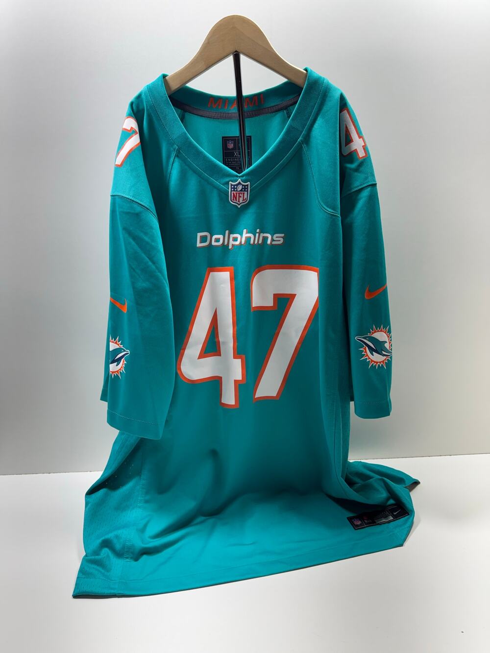Nike Miami Dolphins 47 Jersey Sz XL NFL Teal Orange V Neck Football Sportswear